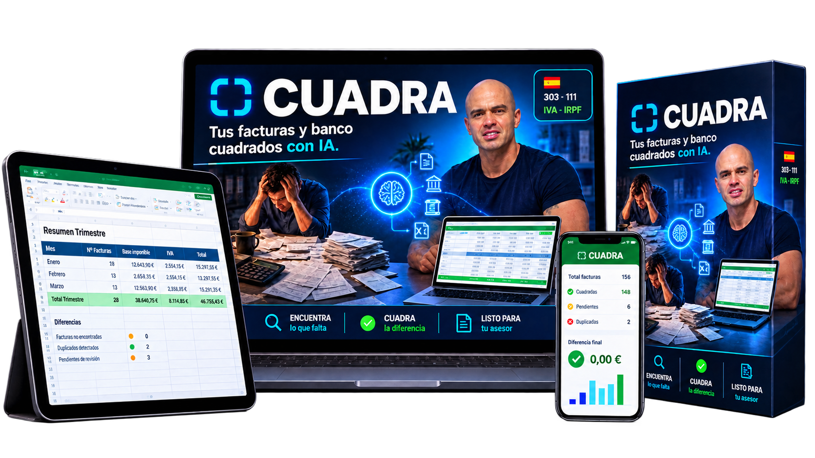 Mockup de CUADRA mostrando el sistema y sus resultados
